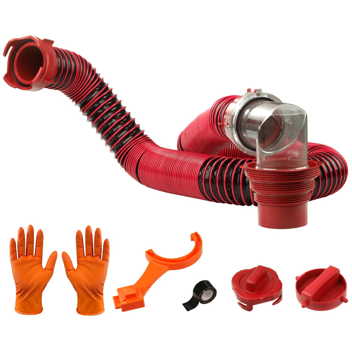 Caravista 10ft RV sewer hose accordion demonstrates flexible design for easy routing and storage.