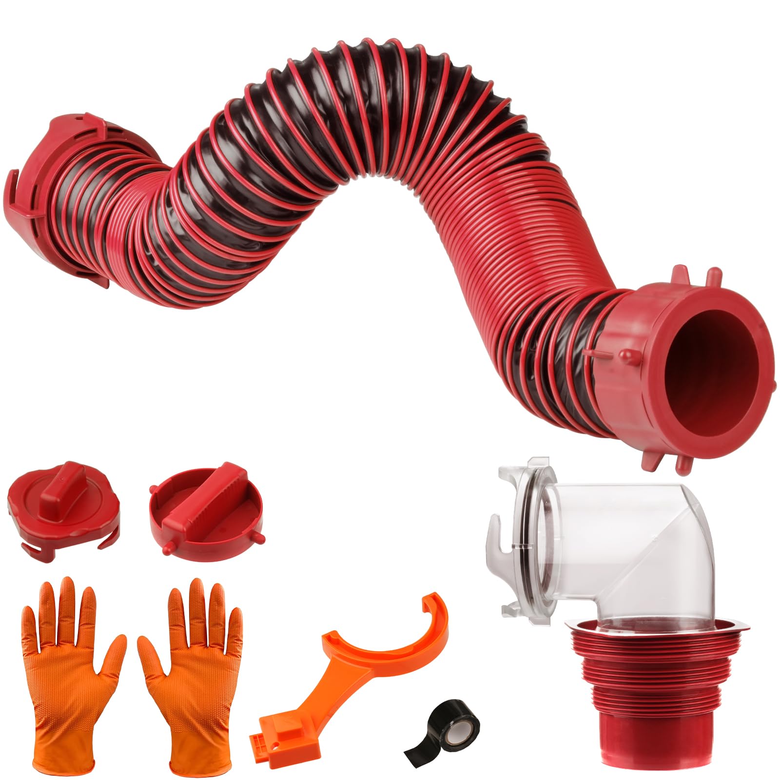 Caravista 3FT RV sewer hose assembly showing flexible accordion design for compact storage.