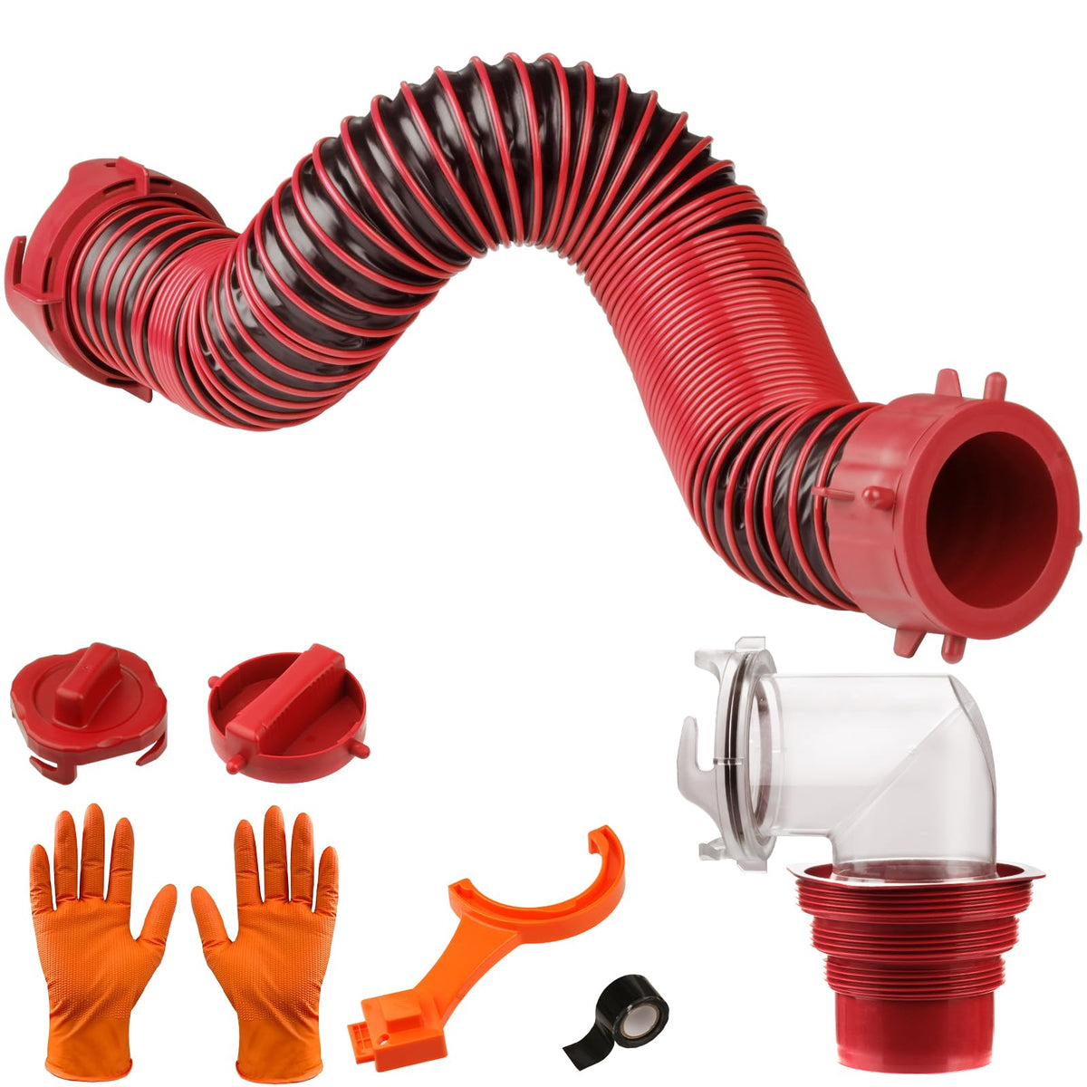Caravista 3FT RV sewer hose assembly showing flexible accordion design for compact storage.
