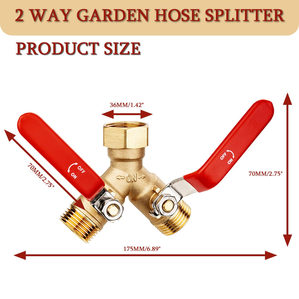 Caravista Garden Hose Splitter dual valves close‑up showing independent control