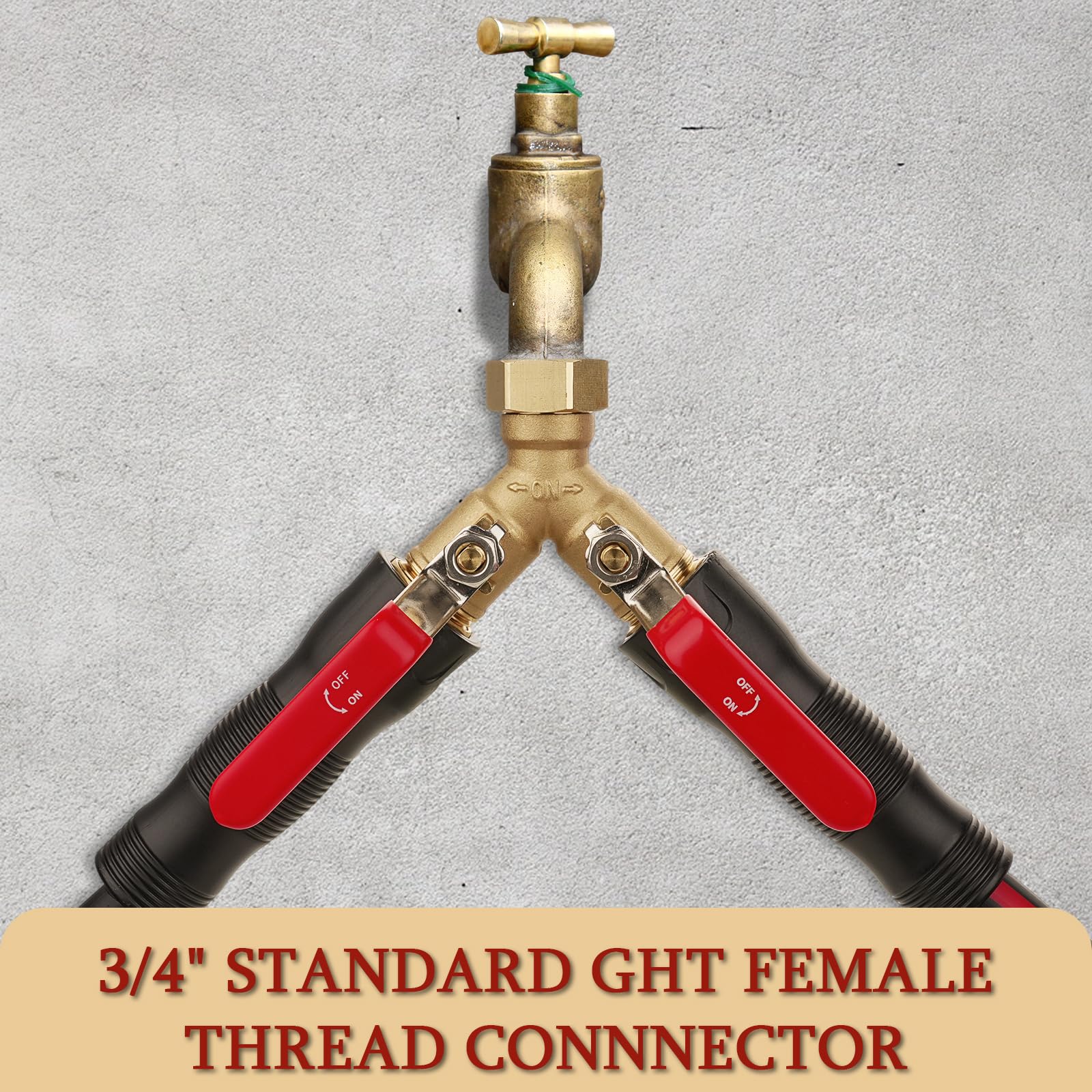 Caravista Garden Hose Splitter extended handle in use for strong grip