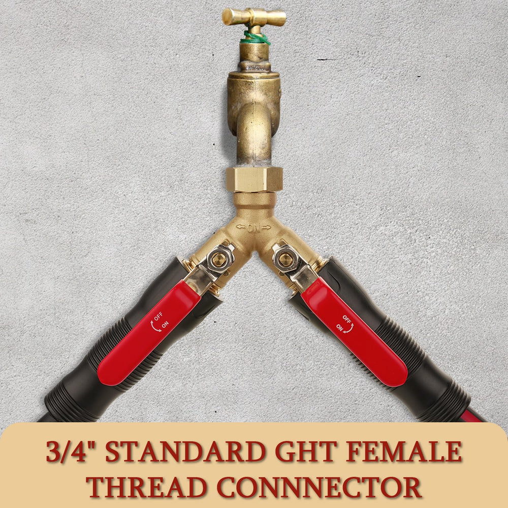 Caravista Garden Hose Splitter extended handle in use for strong grip