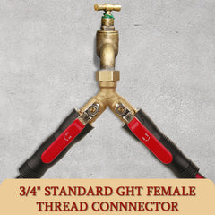 Caravista Garden Hose Splitter extended handle in use for strong grip