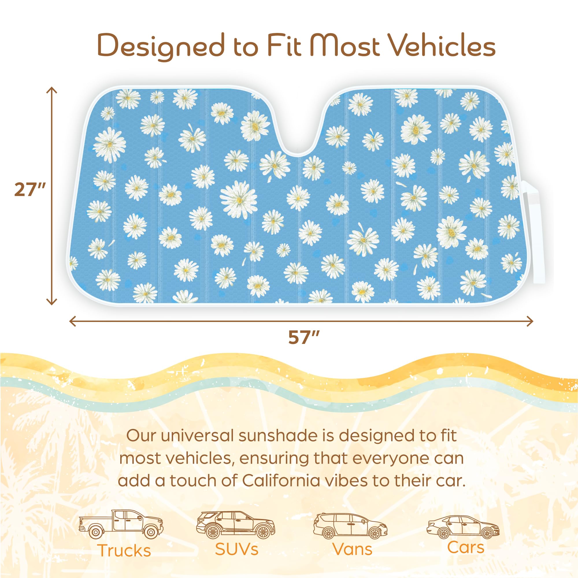 Carbella Blue Daisy accordion sun shade folds for quick storage and setup.