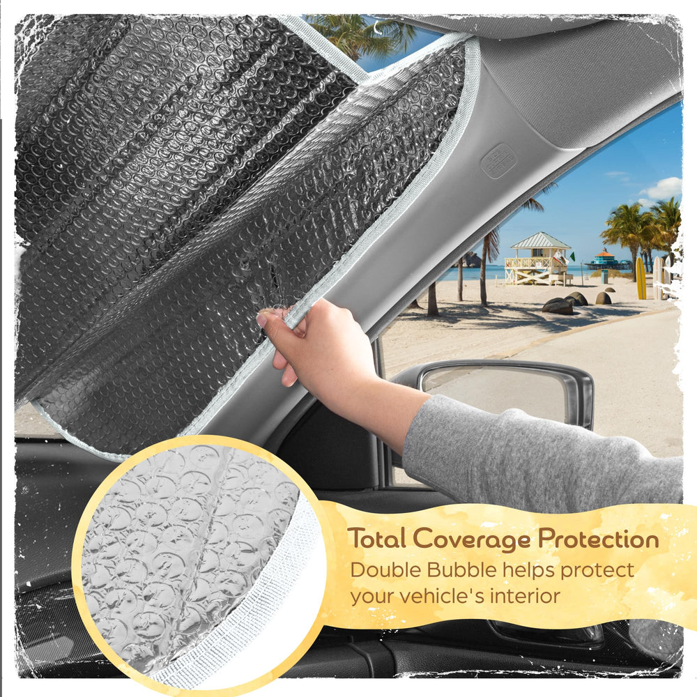 Carbella Blue Daisy 57 by 27 inch shade fits standard windshields.
