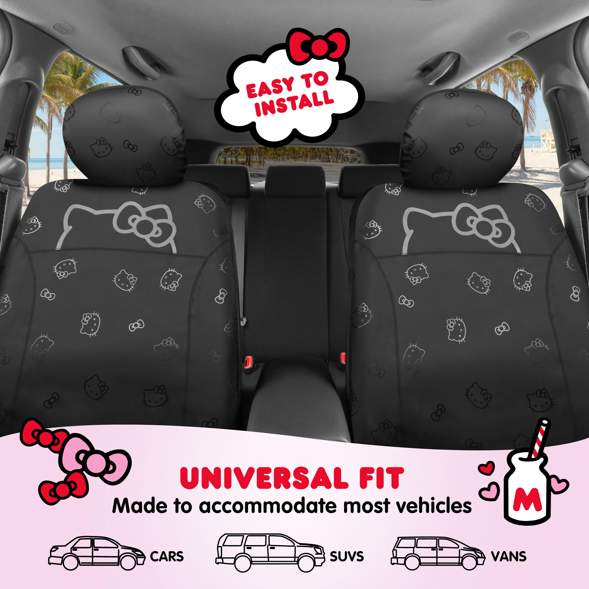 Easy installation on most front seats for Carbella Hello Kitty cover