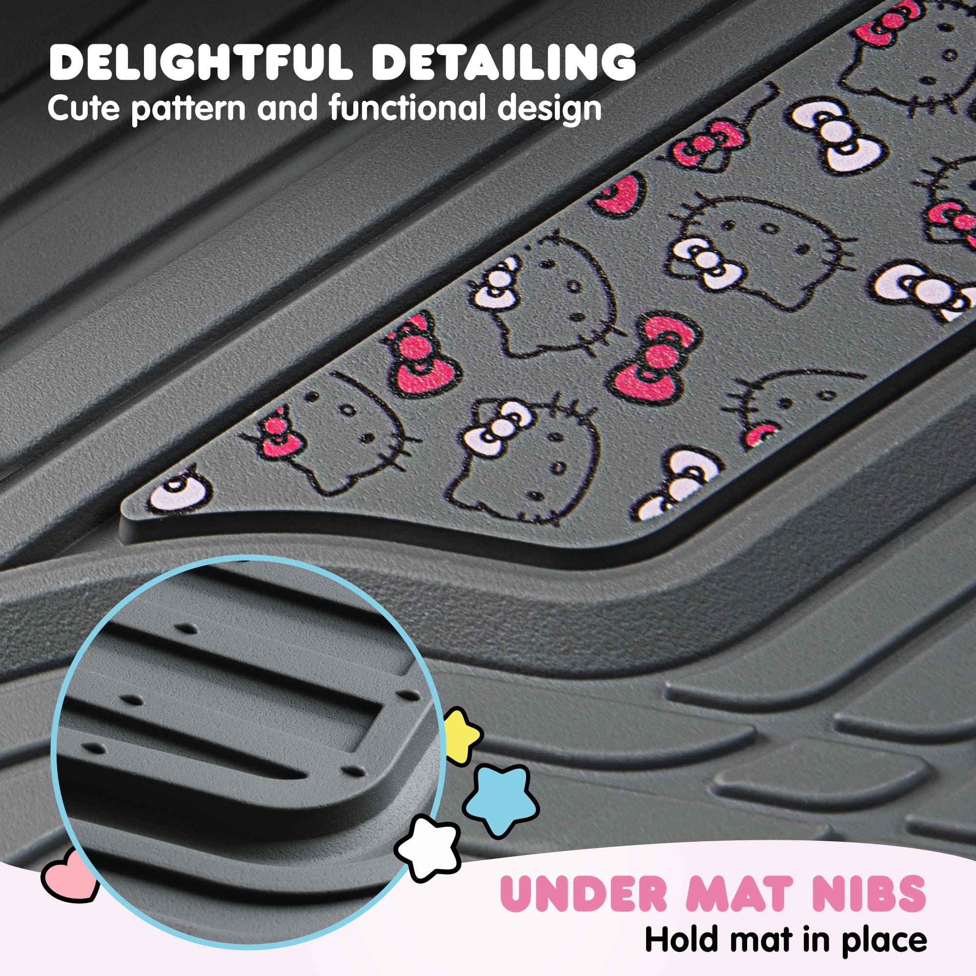 Carbella Hello Kitty mats anti-slip backing keeps mats in place during drives