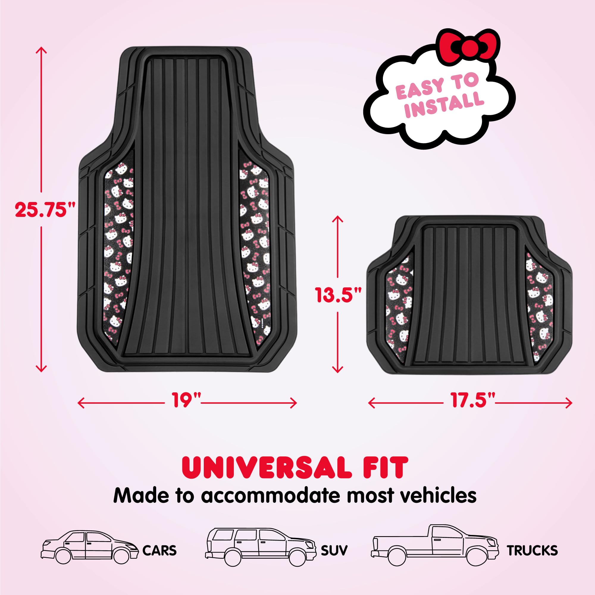 Carbella Hello Kitty rear-left mat emphasizes non-slip backing during drives