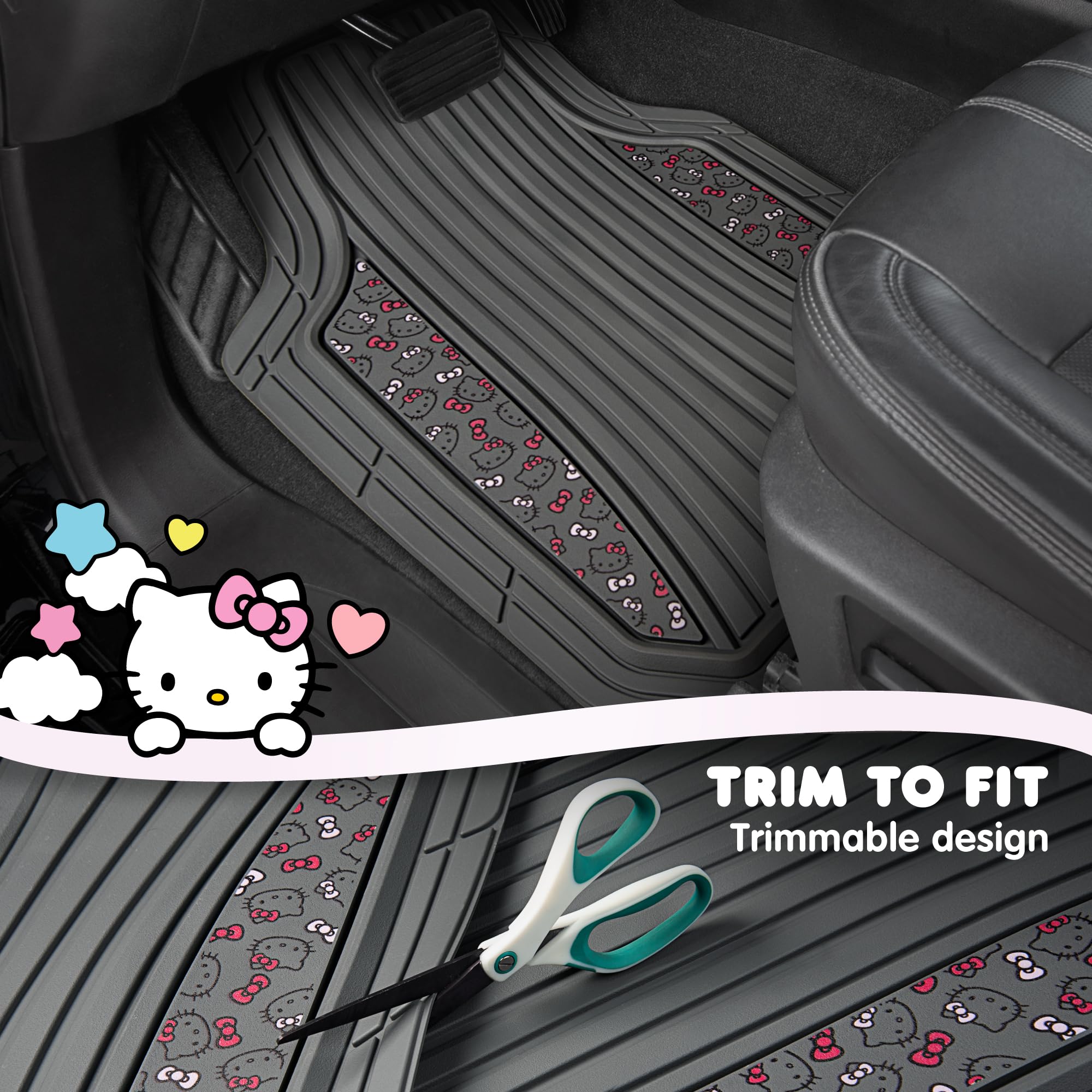 Carbella Hello Kitty mats universal-fit lines for trim-to-fit suitability