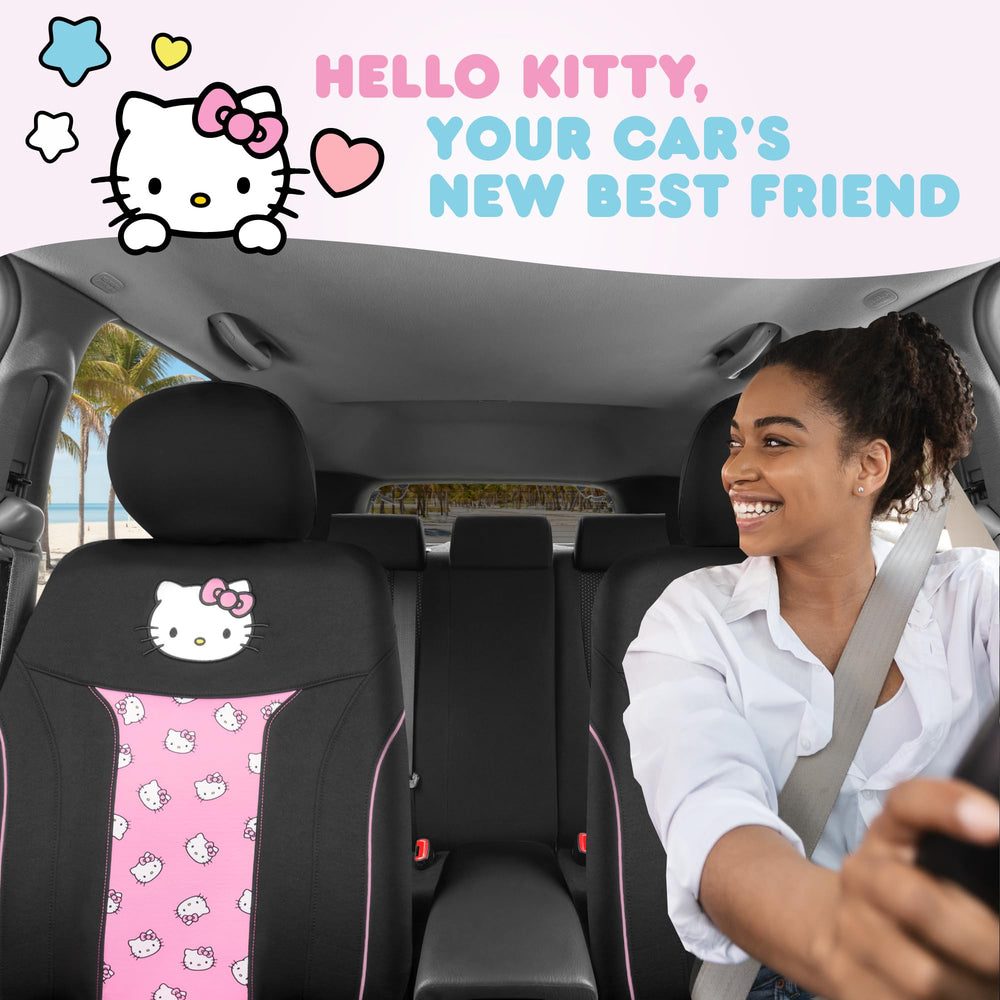 Carbella Hello Kitty logo seat cover adds iconic charm to your car interior.