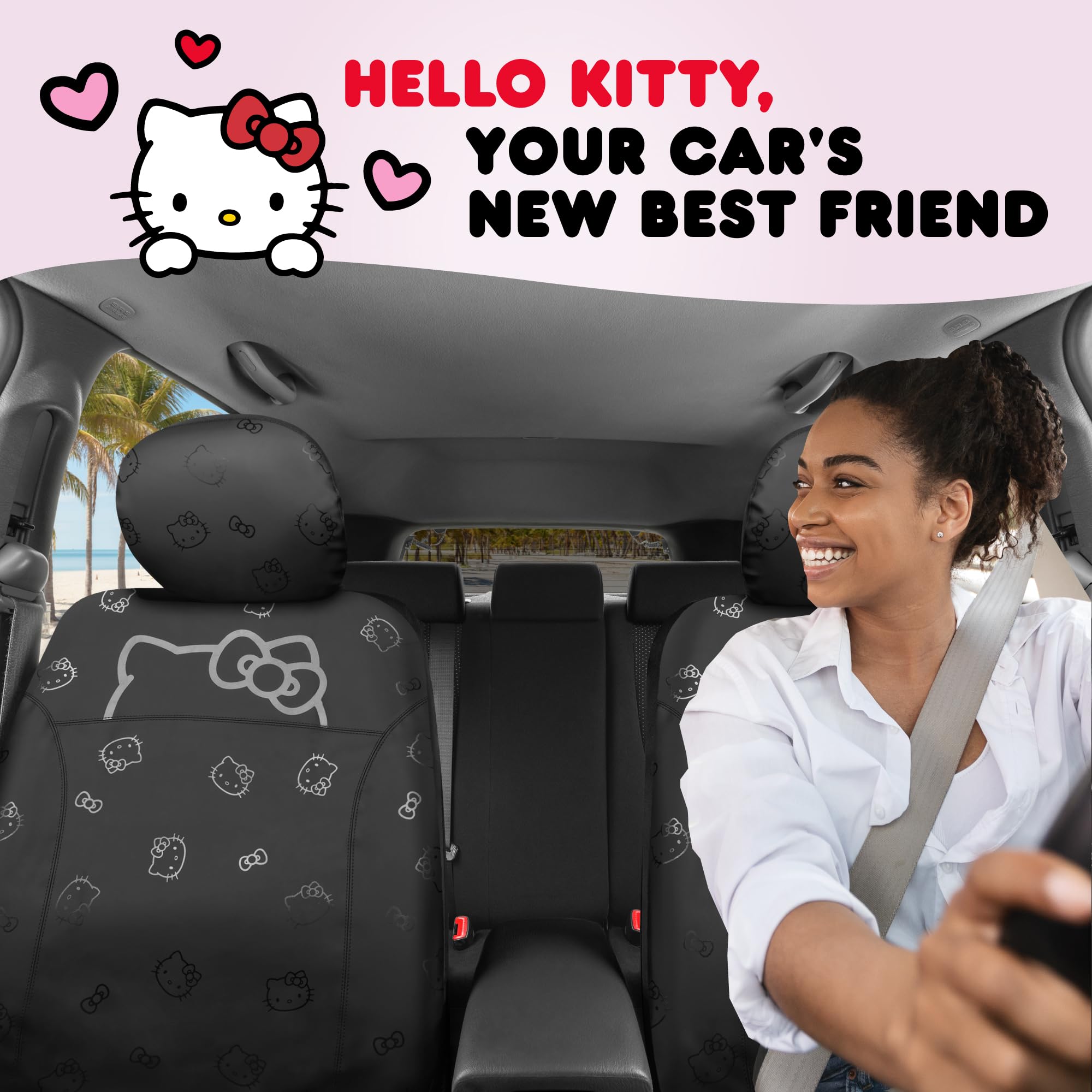 PU leather finish on Carbella Hello Kitty seat cover offers durable comfort