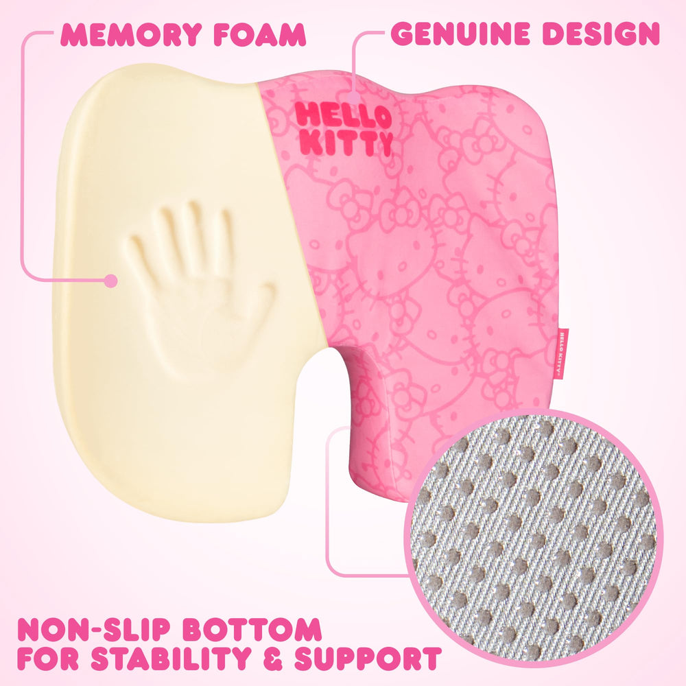 Carbella Hello Kitty cushion back-angled view shows ergonomic coccyx support.