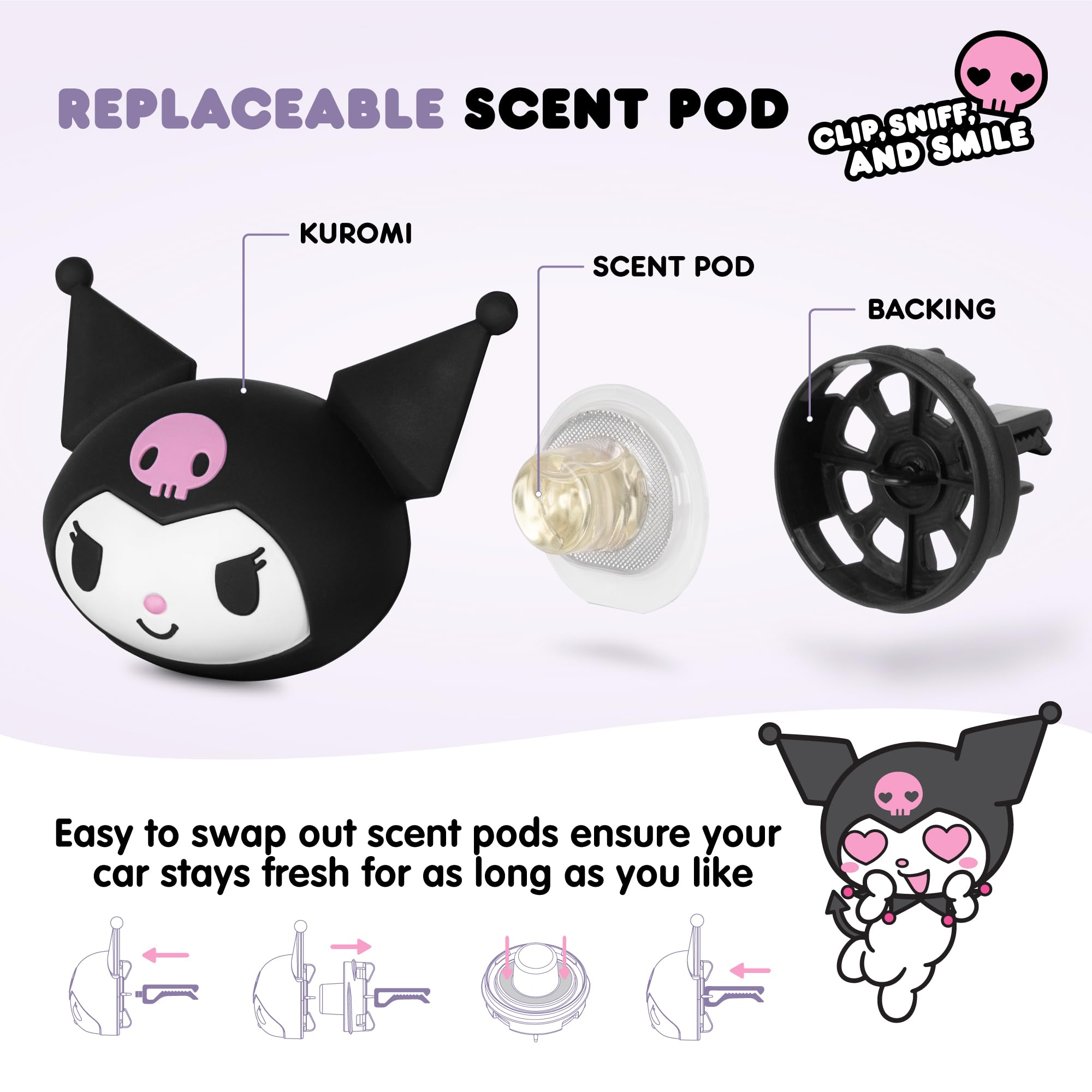 Carbella Kuromi interior coordination image showing a playful car upgrade.