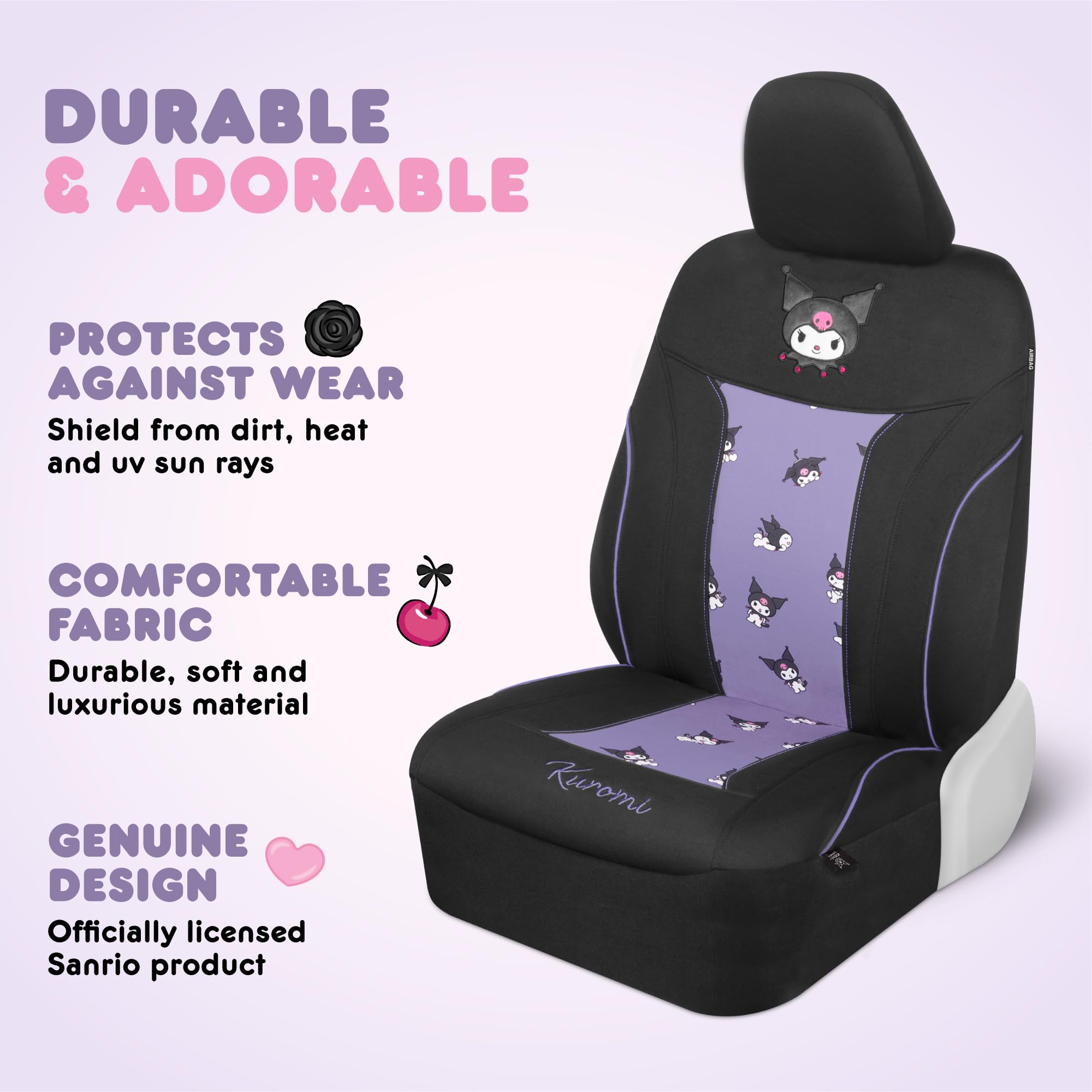Carbella Kuromi steering wheel cover, grippy and stylish for daily drives.