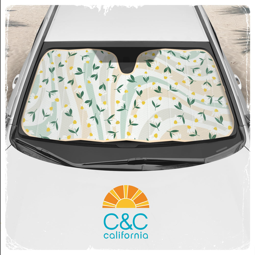 Carbella Sage Floral sun shade measures 57 by 27 inches for broad coverage.