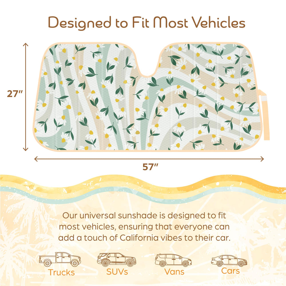 Carbella Sage Floral sun shade accordion setup demonstrates simple windshield mounting.