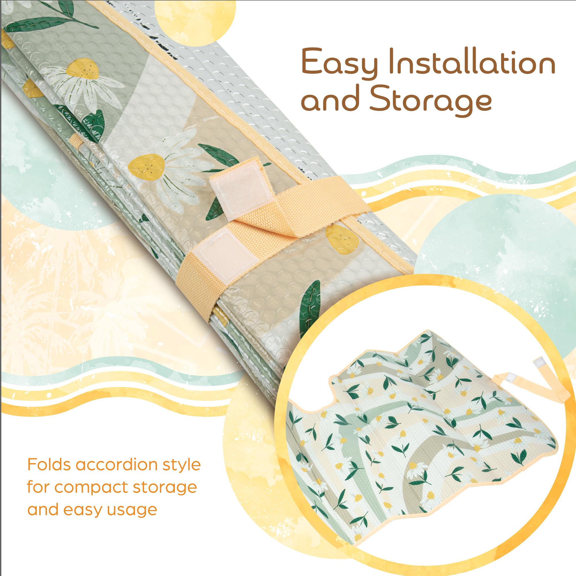 Carbella Sage Floral sun shade blocks UV rays to protect interior.