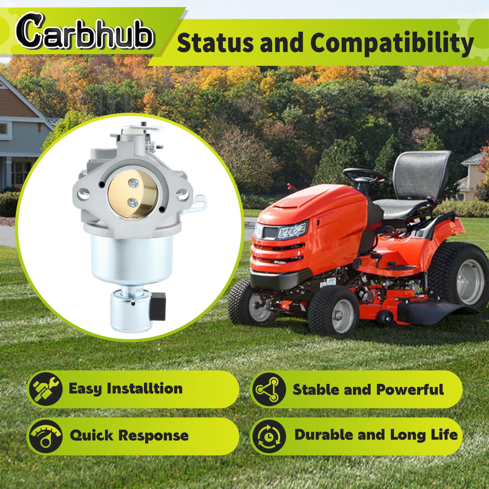Carbhub carburetor front view shows precise fit for compatible engines