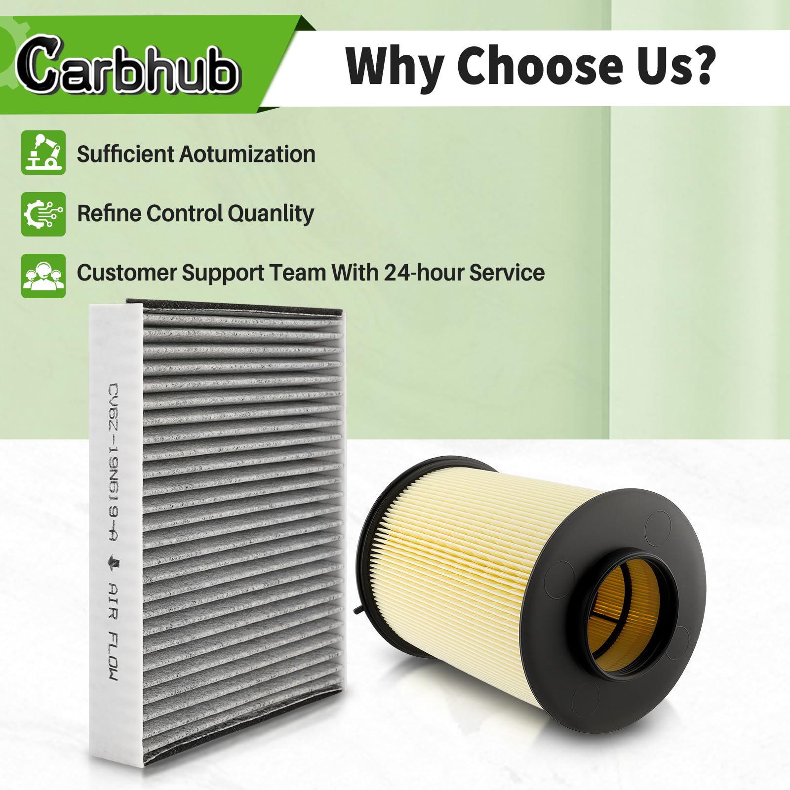 Carbhub filter kit packaging highlights included parts.