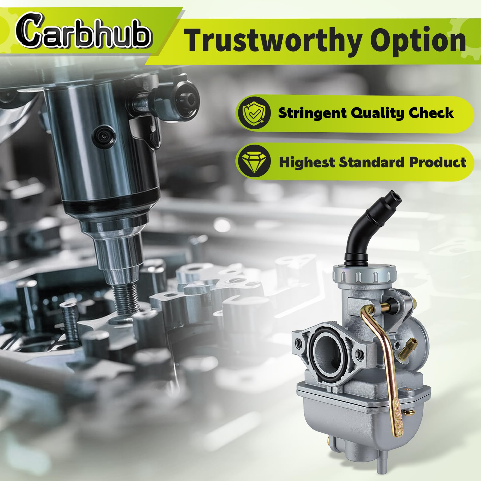 Top view of Carbhub PZ20 carburetor showing throttle linkage