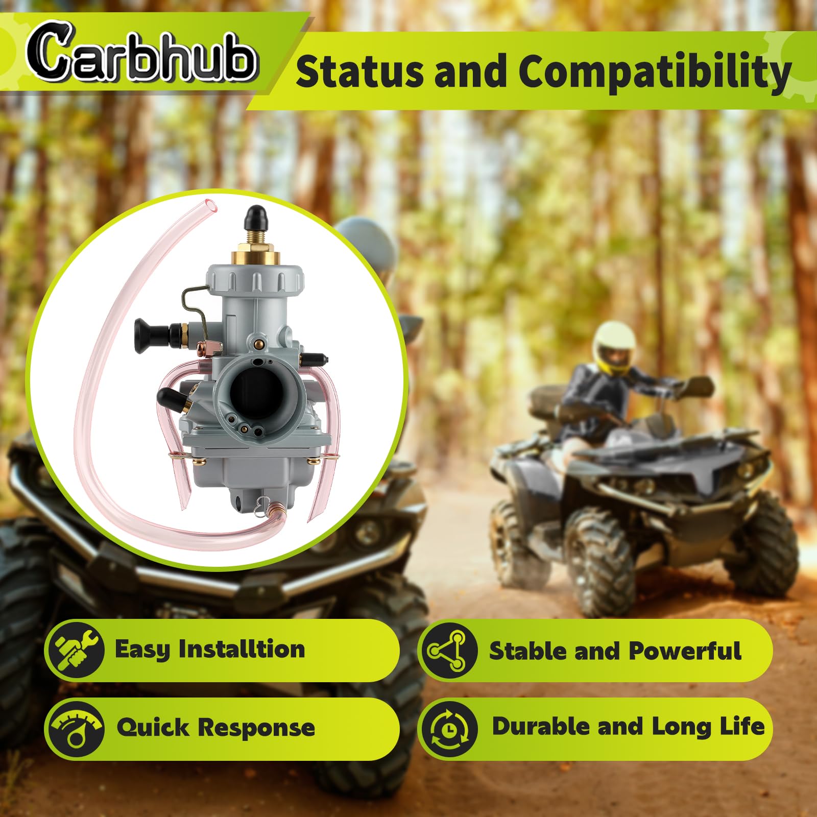 Top view of Carbhub YFS200 carburetor shows precise fit for Yamaha Blaster 200