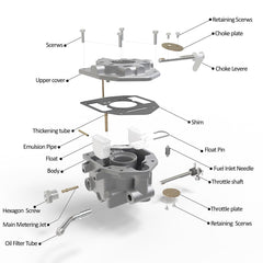 Carbman carburetor back view highlights gaskets and sealing for reliable operation.