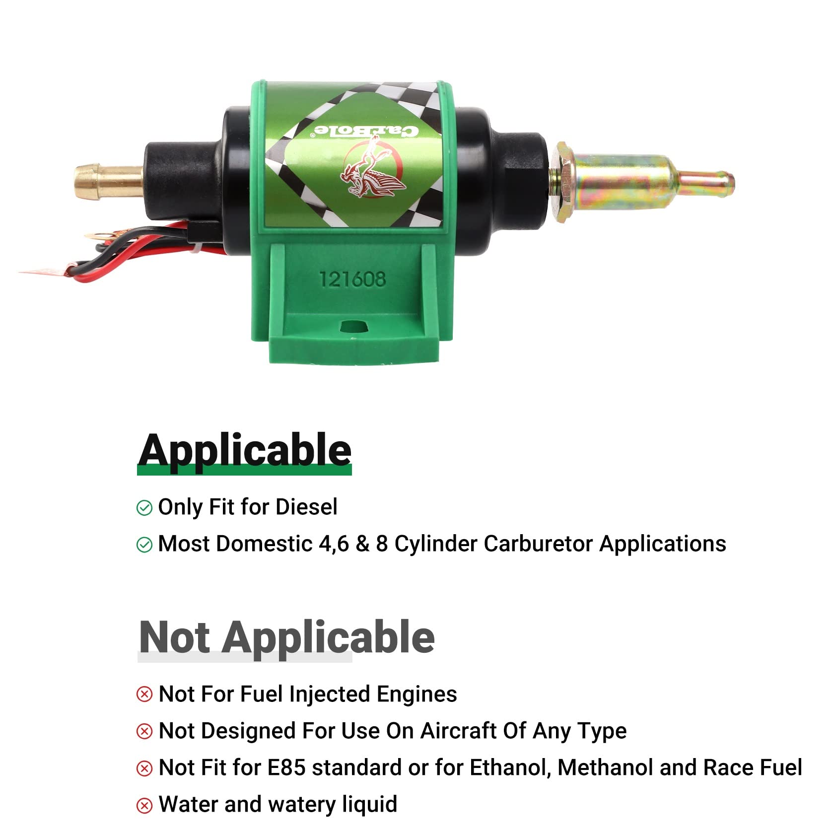 CarBole 12D micro pump with inline filter for clean fuel transfer.
