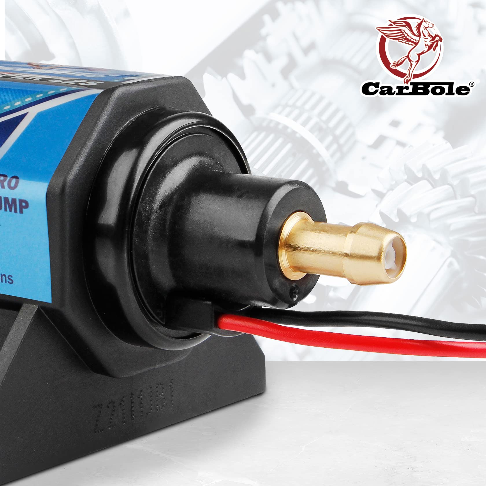 CarBole fuel pump inlet and outlet ports for secure hose connections.