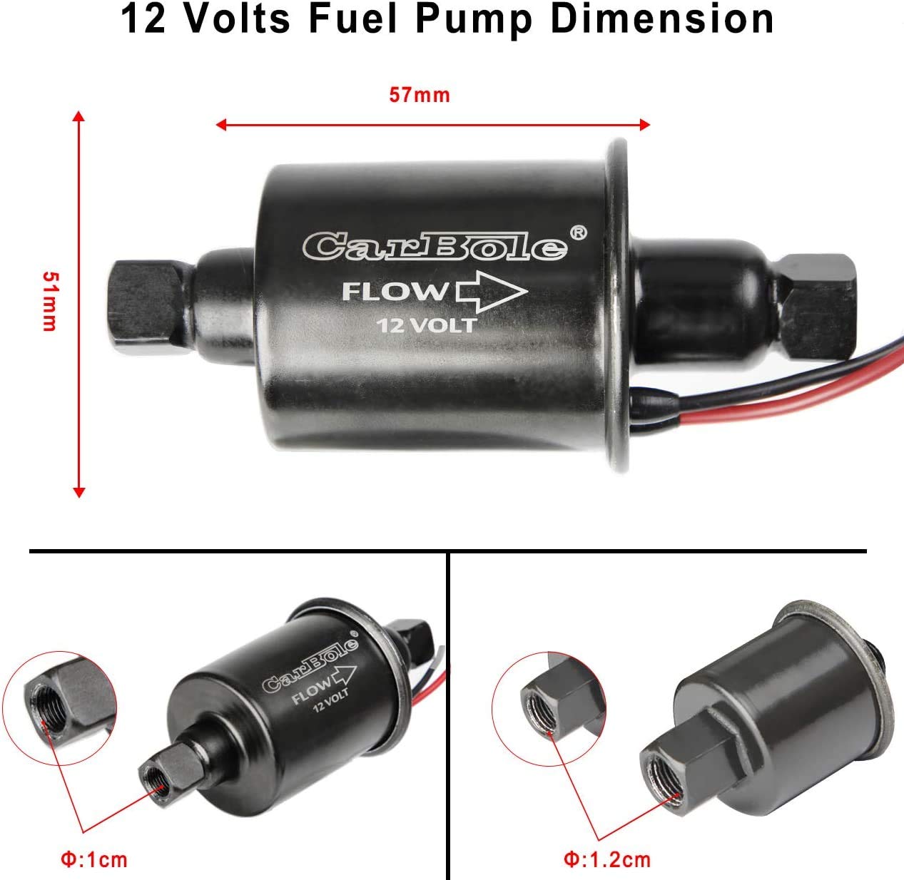 CarBole 12V fuel pump mounting holes close shot for stable installation