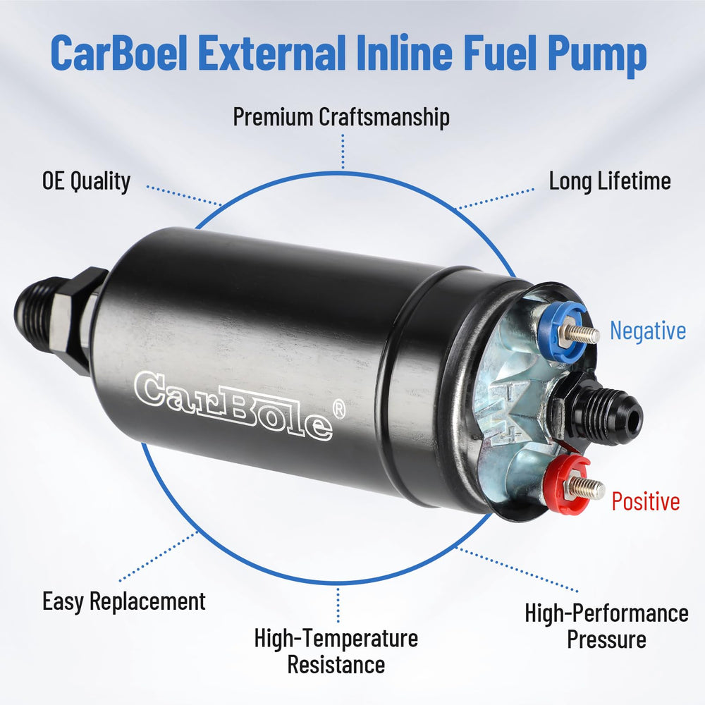 CarBole 12V inline pump with 10AN and 6AN ports for flexible setup