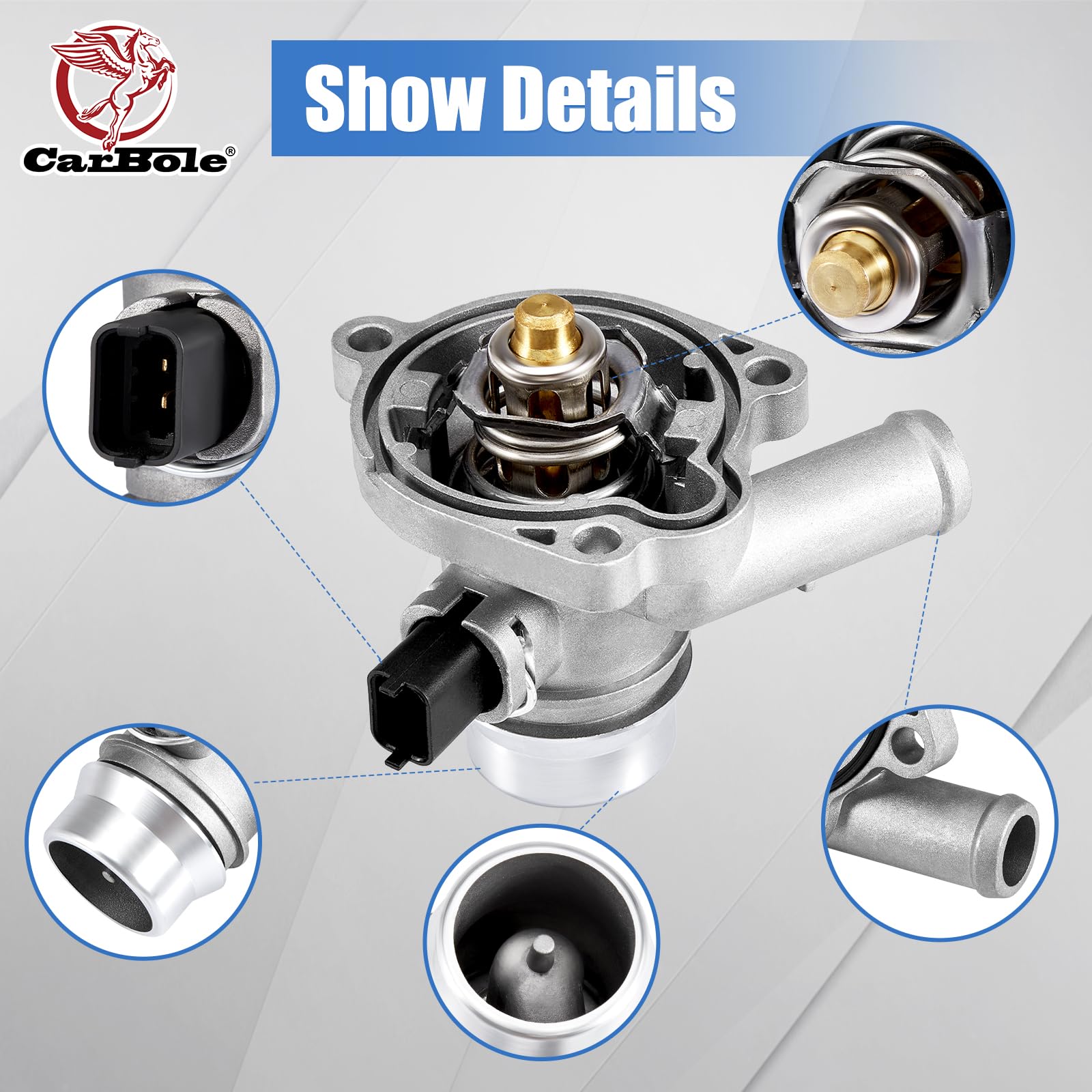 CarBole aluminum thermostat housing offers robust construction for OEM-like fit.