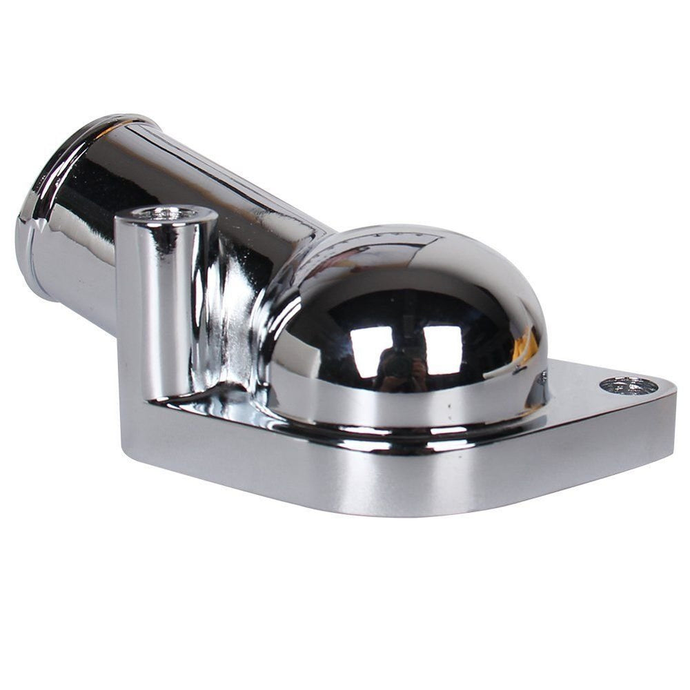 CarBole chrome thermostat housing installed on a Chevy V8 for easy replacement.