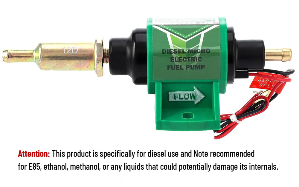 CarBole 12V diesel pump not for fuel-injected engines or ethanol blends.