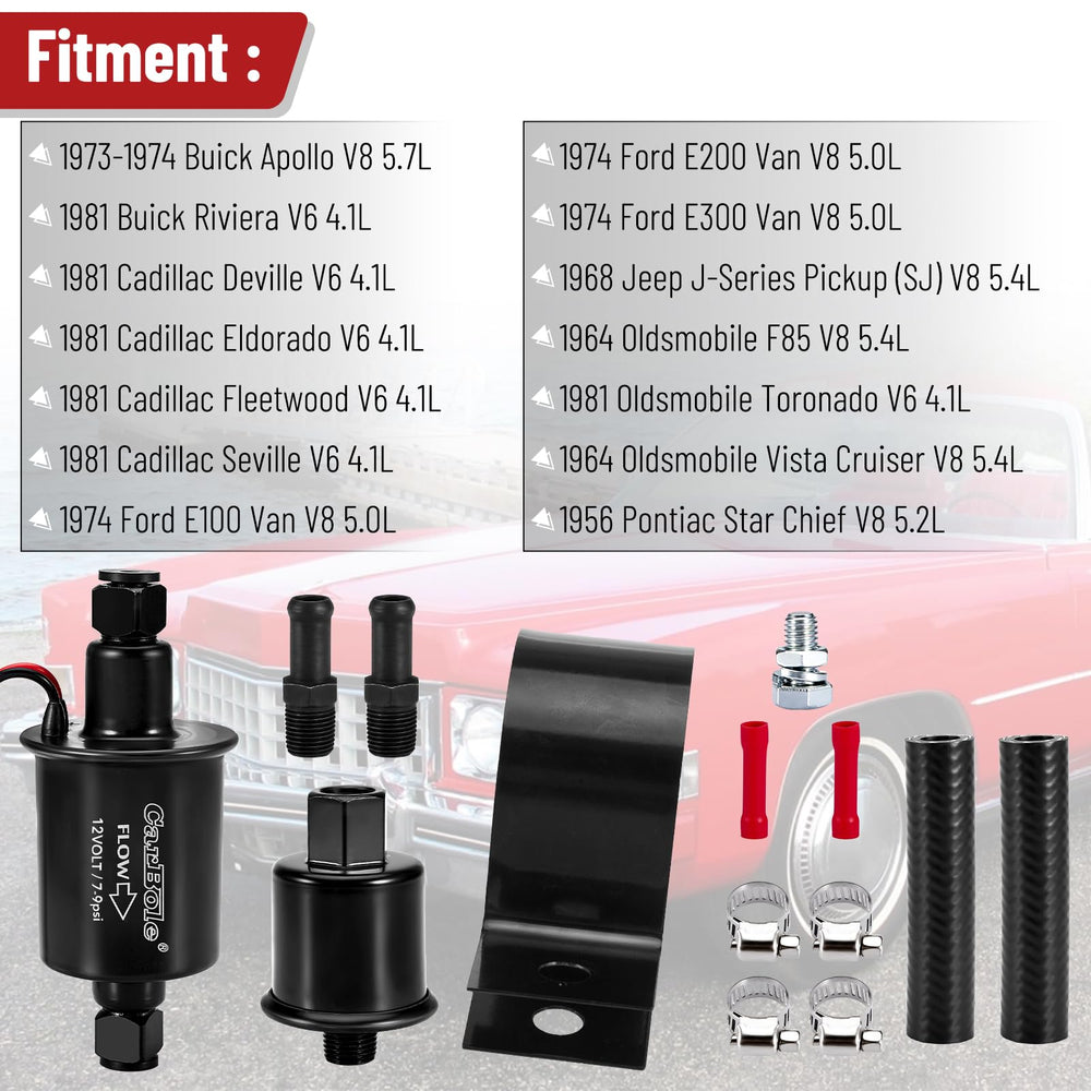 CarBole external fuel pump with mounting kit simplifies standalone installation.