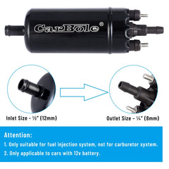 CarBole mounting bracket secures the inline pump for stable operation.