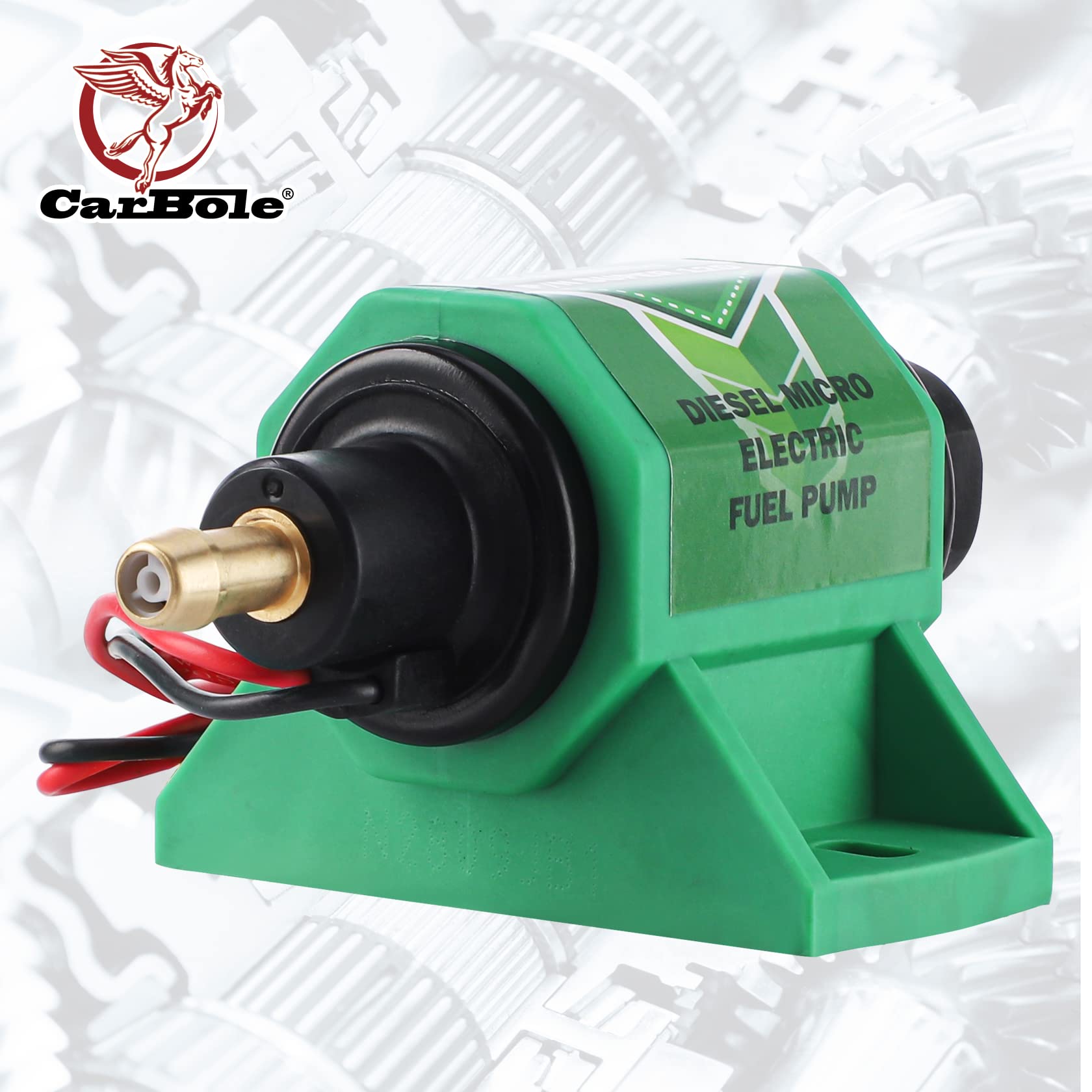 CarBole fuel pump 5/16 inch inlet/outlet fits standard hose connections.