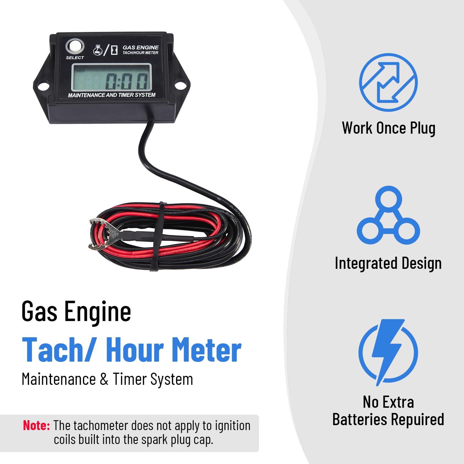 CarBole hour meter supports up to 99,999 hours for long-term tracking.