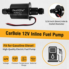 CarBole inline fuel pump with check valve for reliable fuel transfer