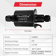 CarBole inline fuel pump kit with mounting bracket for easy installation.