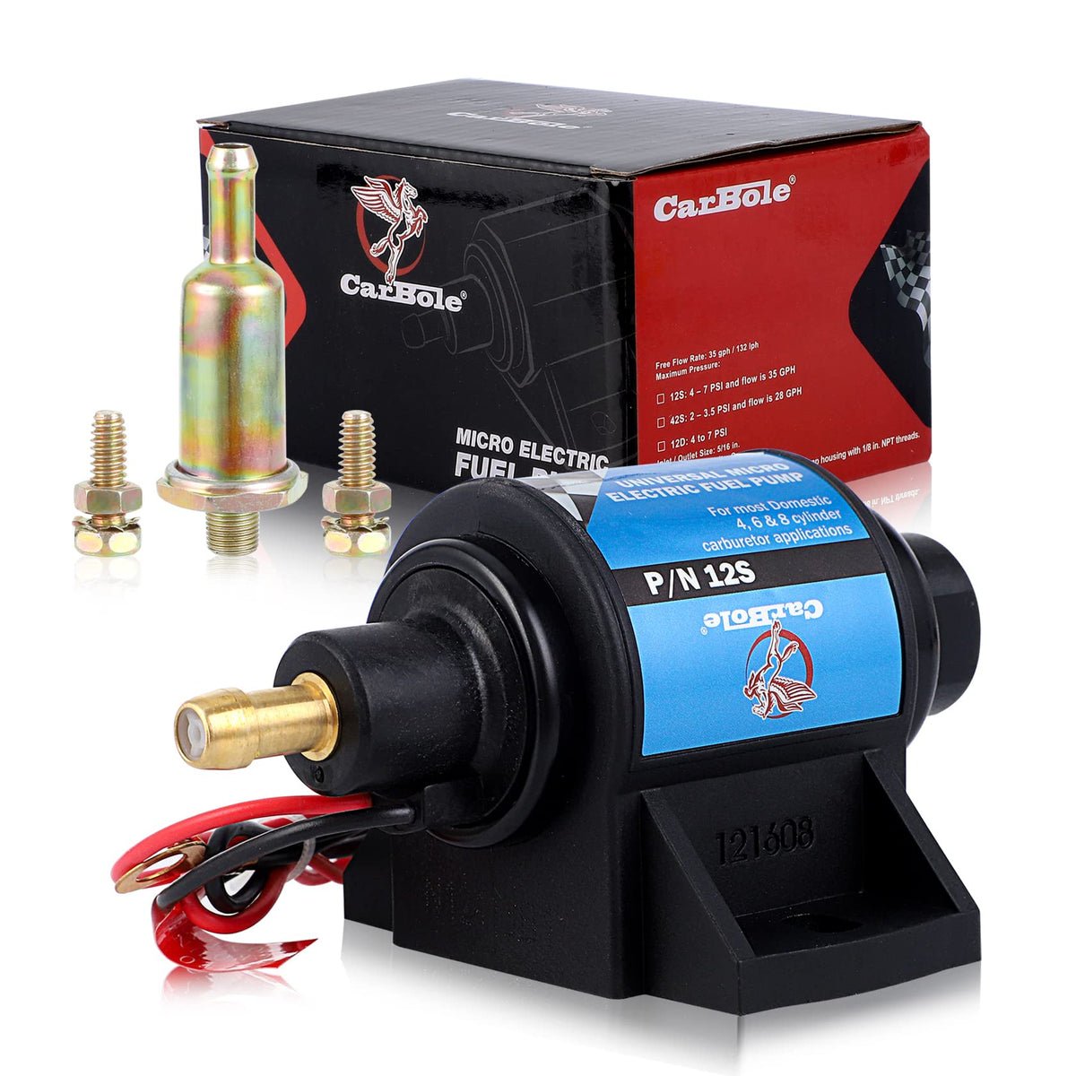 CarBole Micro Electric Pump package: ready for quick installation and reliable fuel transfer.