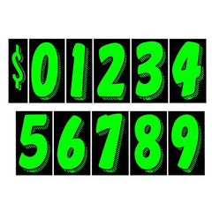 CarBowz EZ Line chartreuse numbers, 7.5 inches tall, high-visibility on showroom windows.