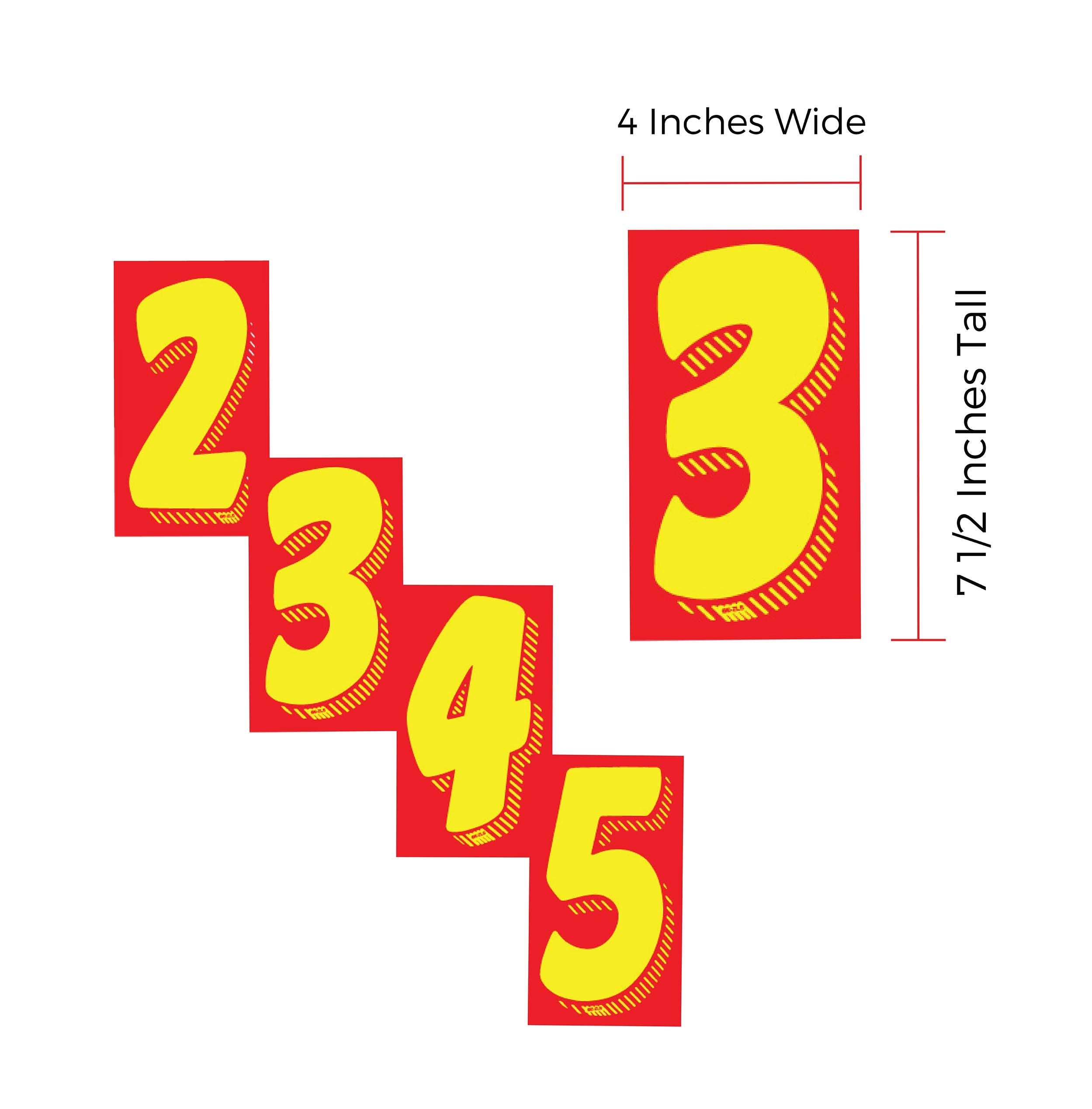 CarBowz EZ Line 7.5-inch yellow-red numbers on durable vinyl, waterproof.