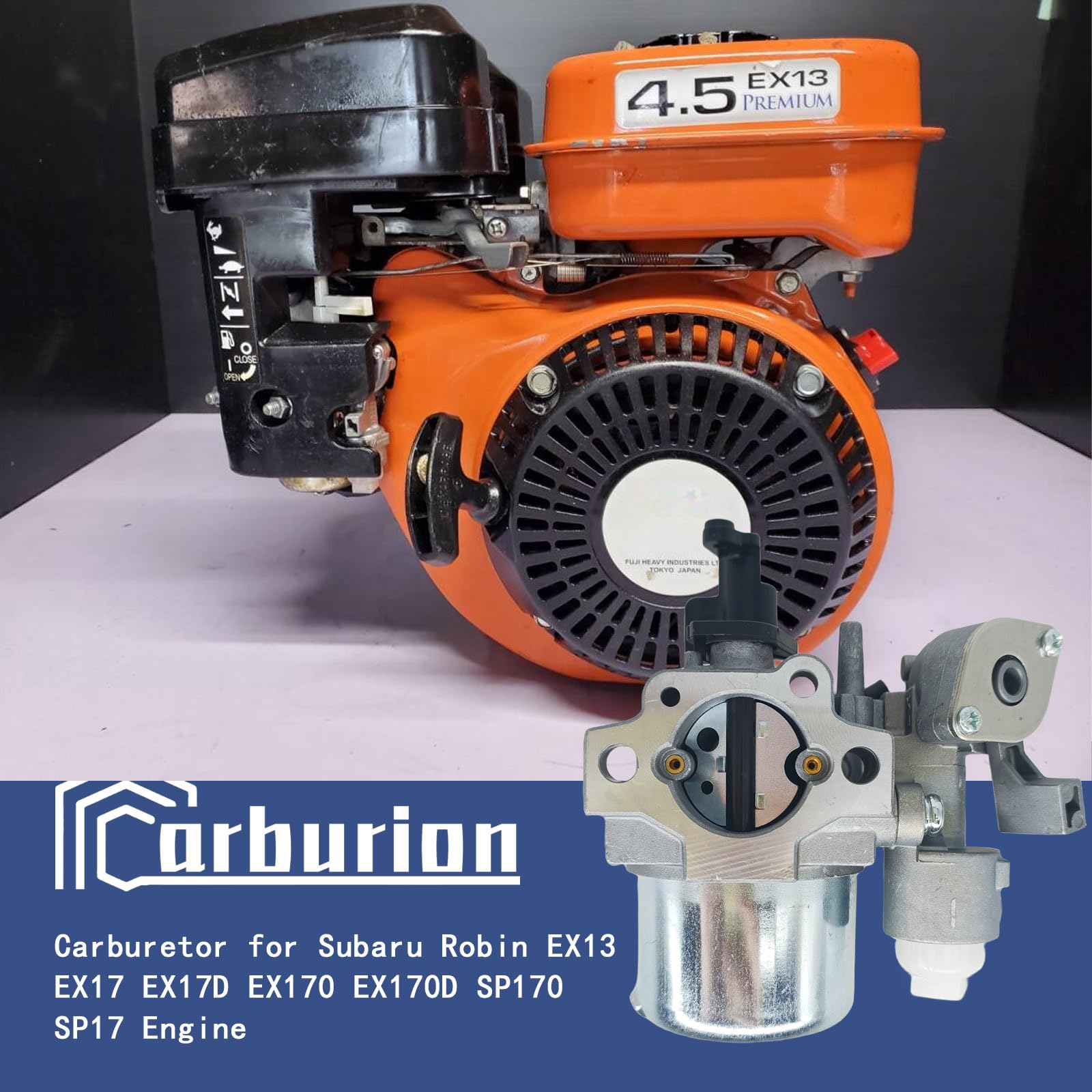 Carburionix EX13 EX17 carburetor closeup, showing precise idle and fuel mixture components.