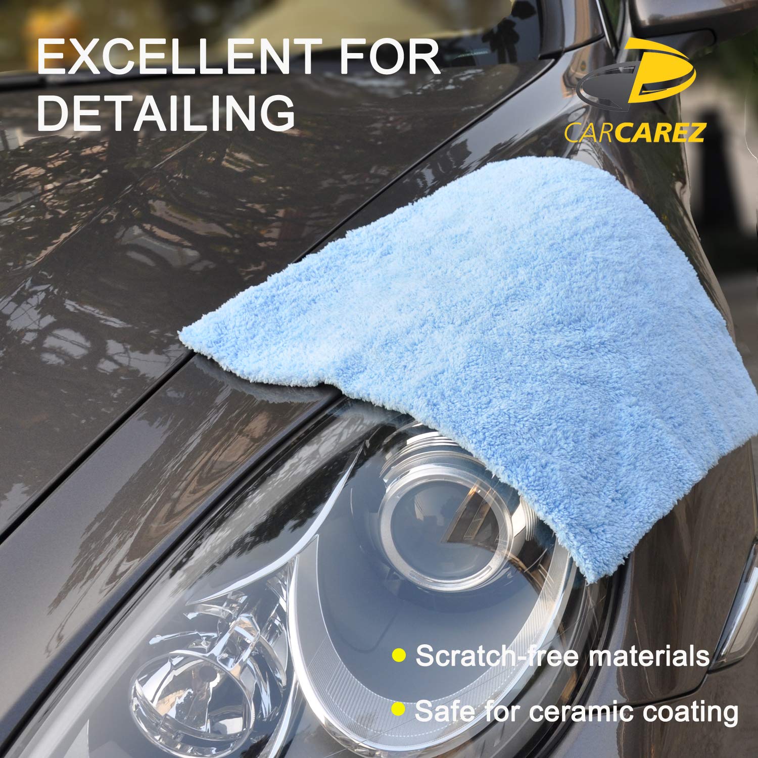 CARCAREZ multipurpose microfiber for wash, window, and finishing tasks.