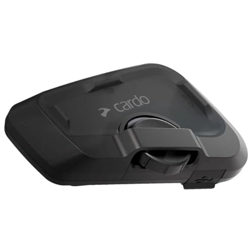 Cardo Freecom 2X microphone close-up showing noise-canceling mic.