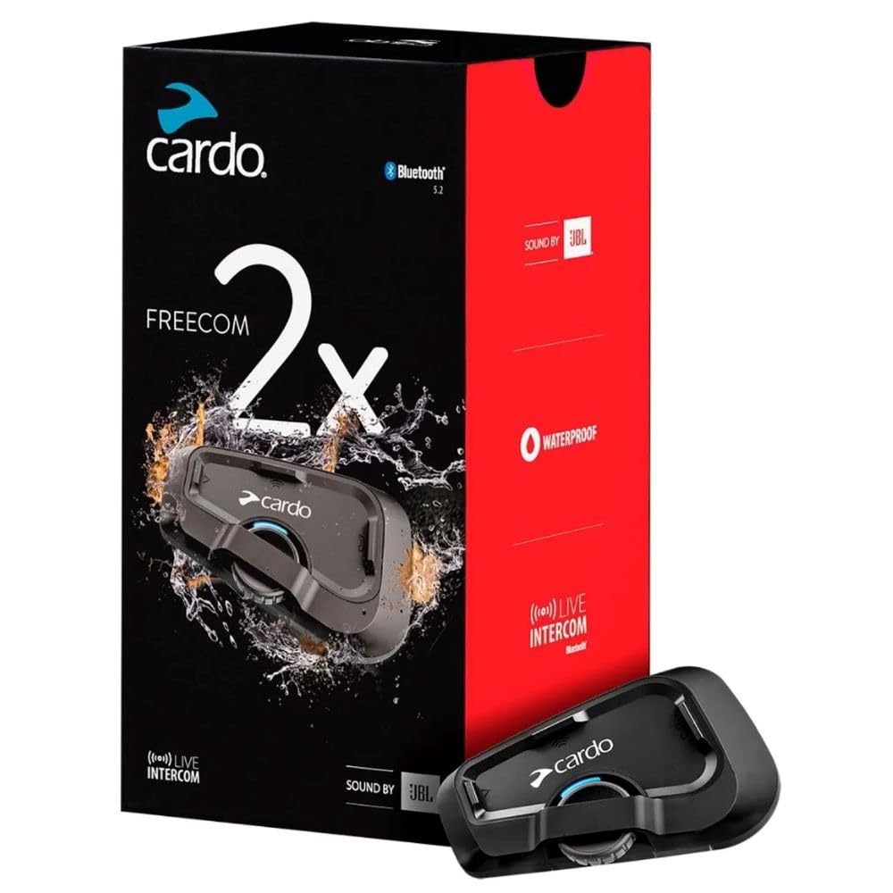 Cardo Freecom 2X headset on helmet for clear rider communication