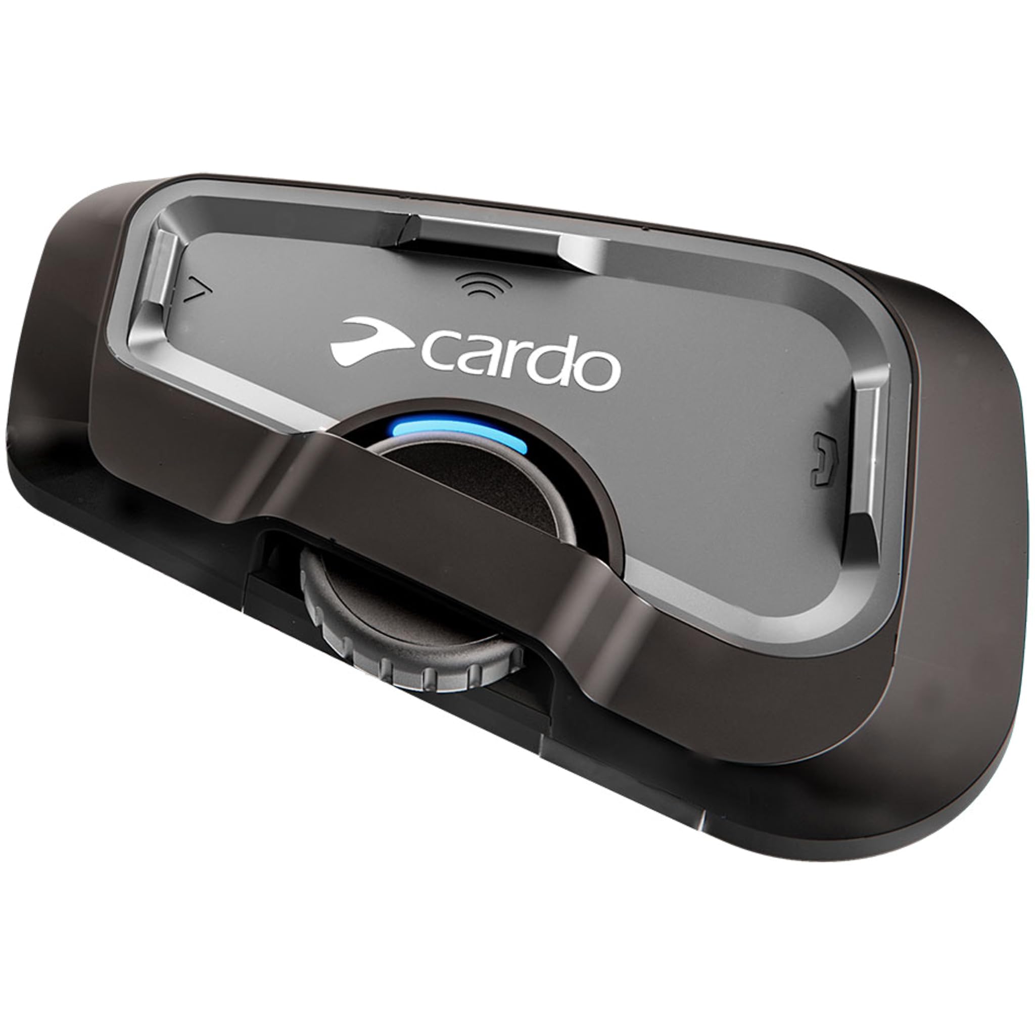 Cardo Freecom 4X front view showing waterproof helmet intercom for group rides.