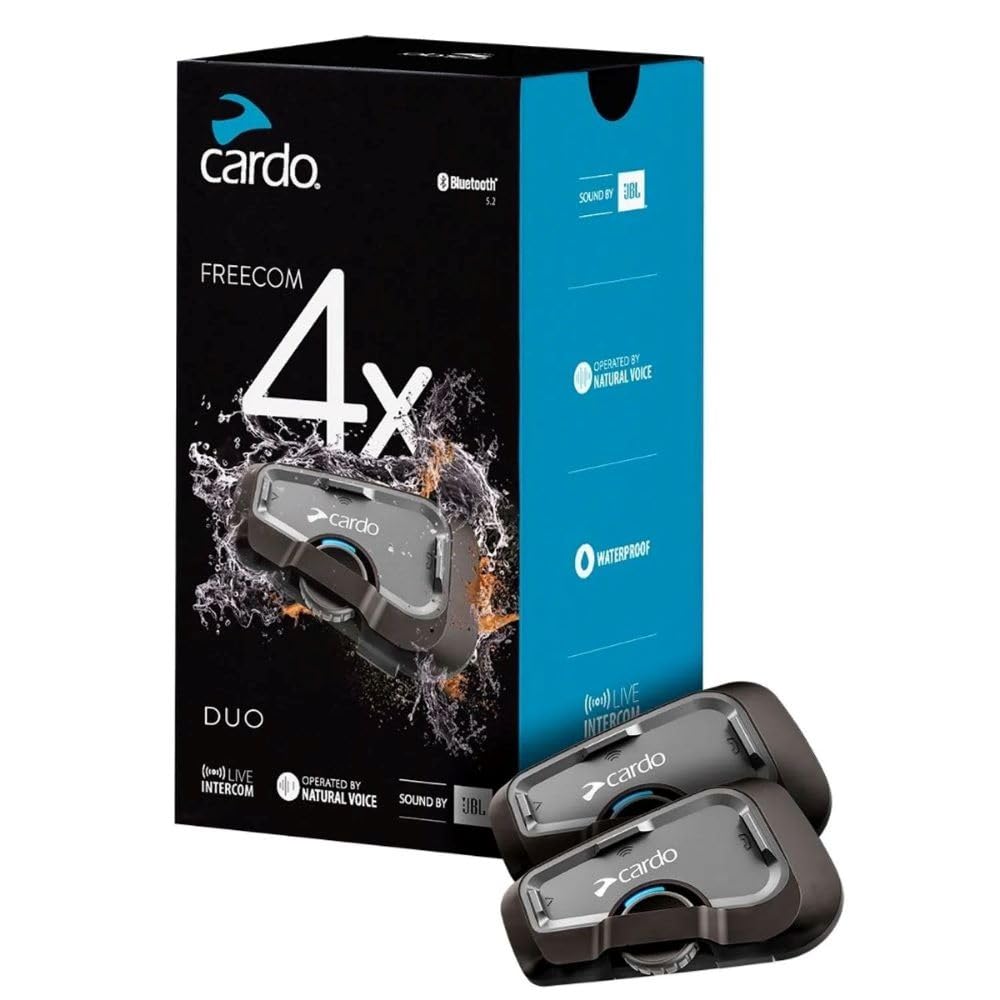 Cardo Freecom 4X headset front view for riders with universal Bluetooth.