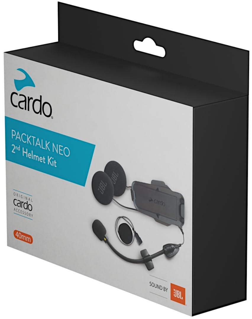 Cardo Packtalk Neo JBL second helmet kit in black delivers immersive ride audio for compatible helmets.