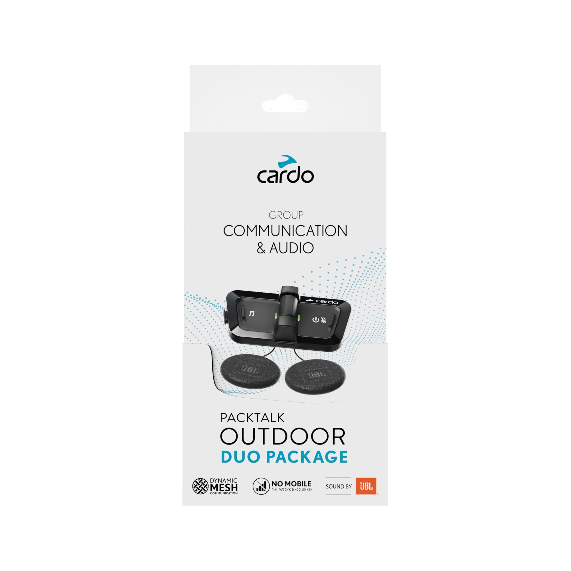 Cardo Packtalk Outdoor IP67 waterproof design for all-weather use.